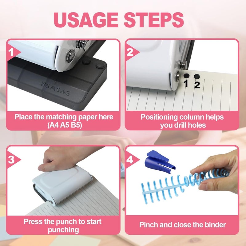 Silvaxis 10 Hole Punch Binding Machine for Planner, Manual Binding System with 10 Multi-Color Binder Rings for Making 26 Holes on B5, 30 Holes on A4, 20 Holes on A5 Book, 10 Sheet Capacity - White - Image 4